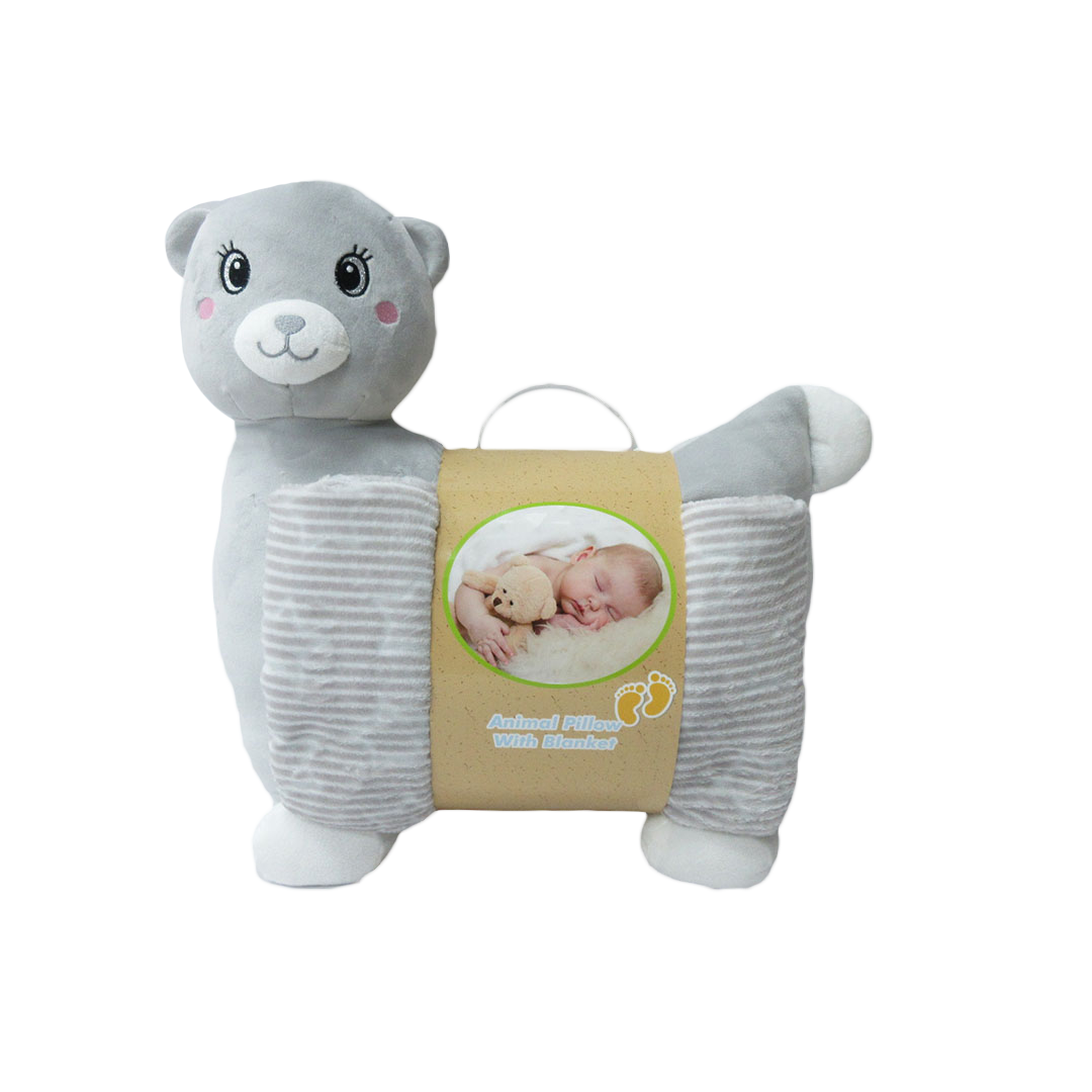 Manta e Almofada Peluche Zalma Urso Cinzento