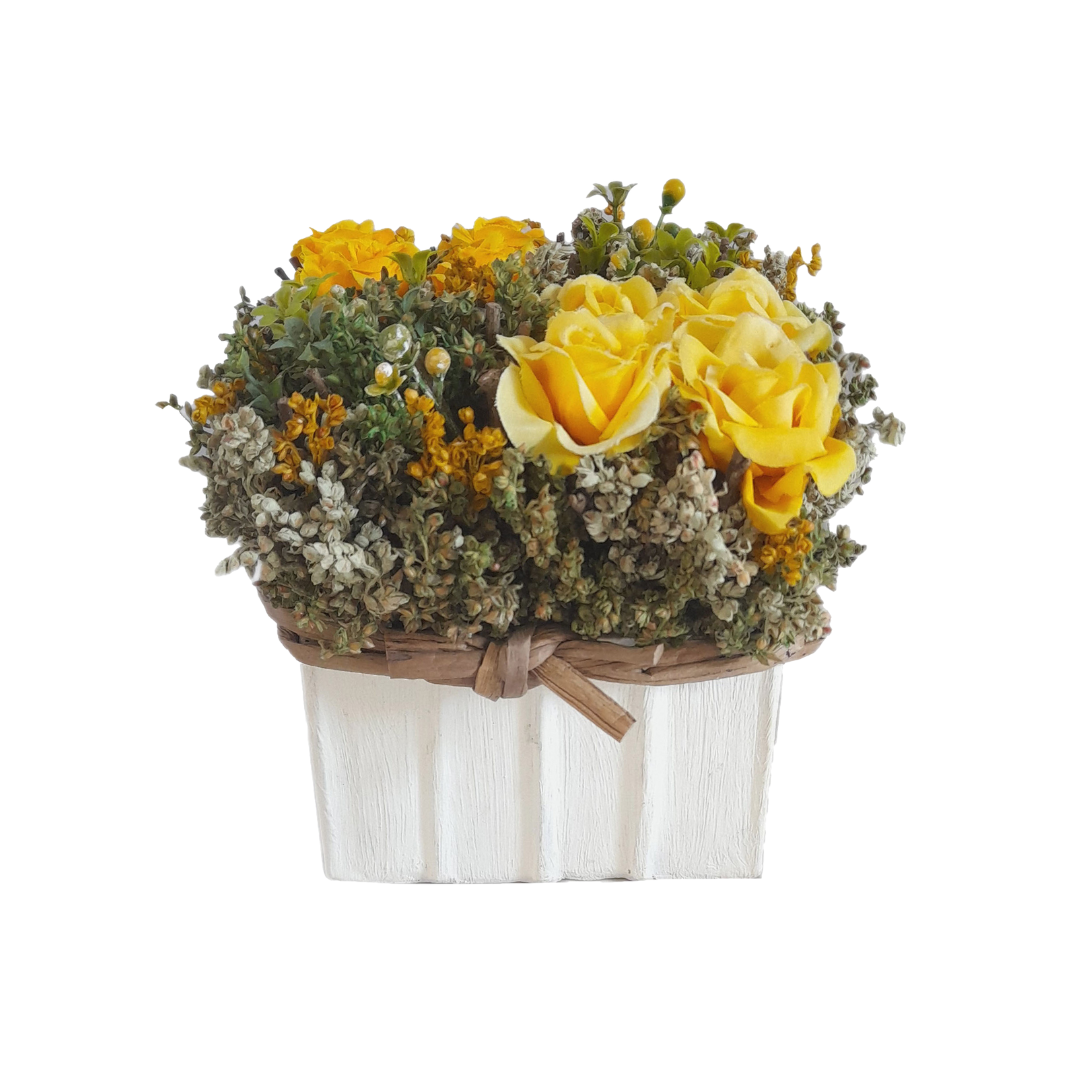Cesto Quadrado Rosas Amarelo/Laranja