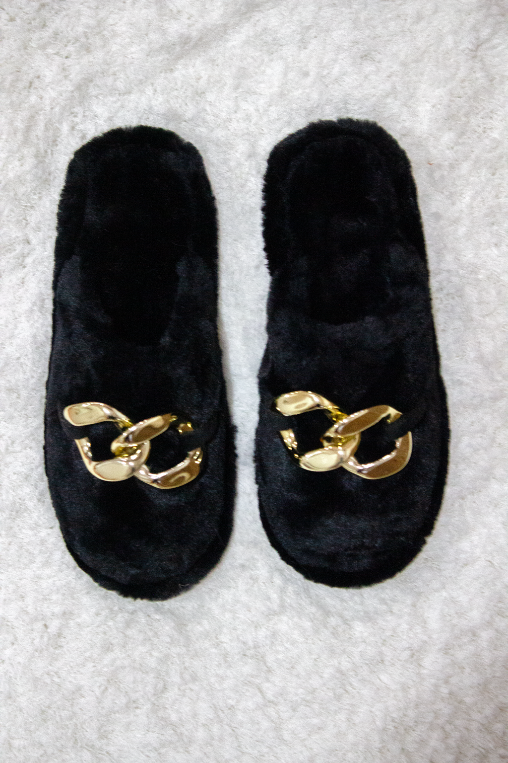 Chinelos de quarto pretos com corrente Senhora