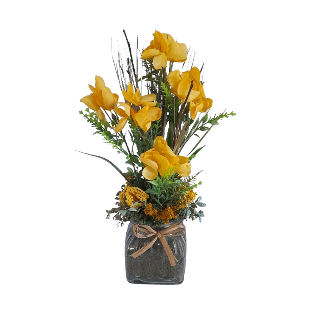 Jarra Quadrada Orquídeas Amarelo