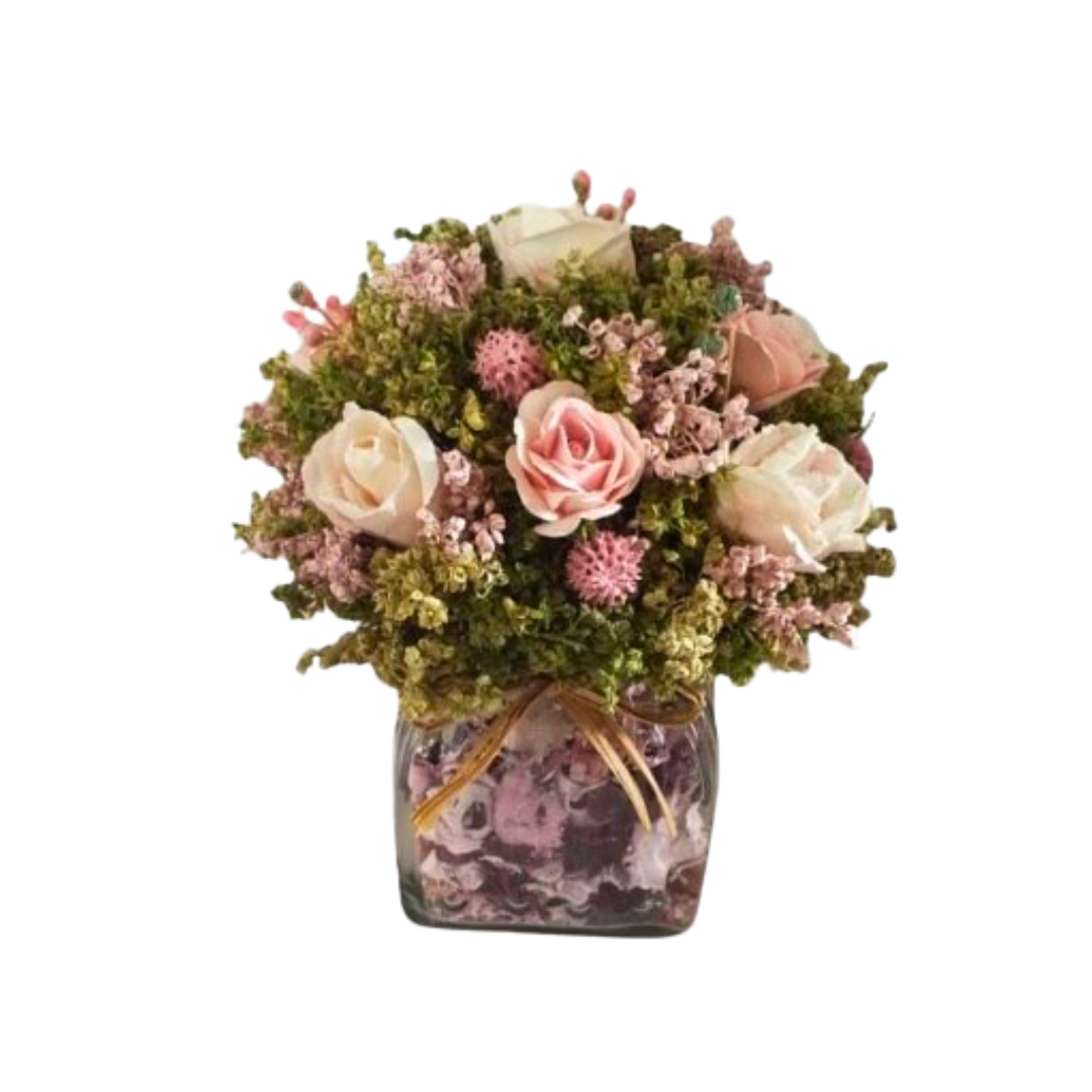 Jarra  Quadrada Rosas Rosa