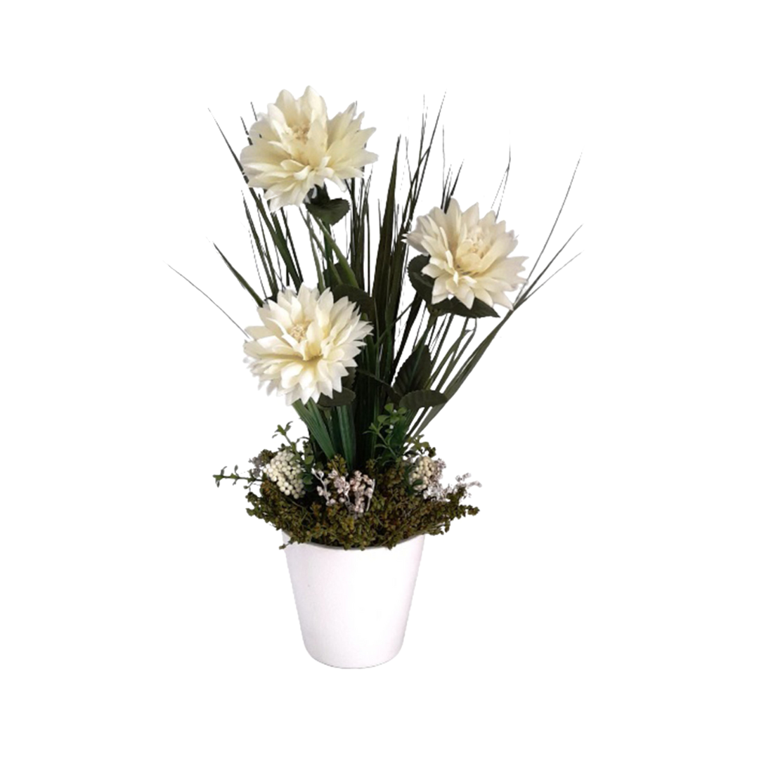 Vaso Redondo Crisântemos Creme